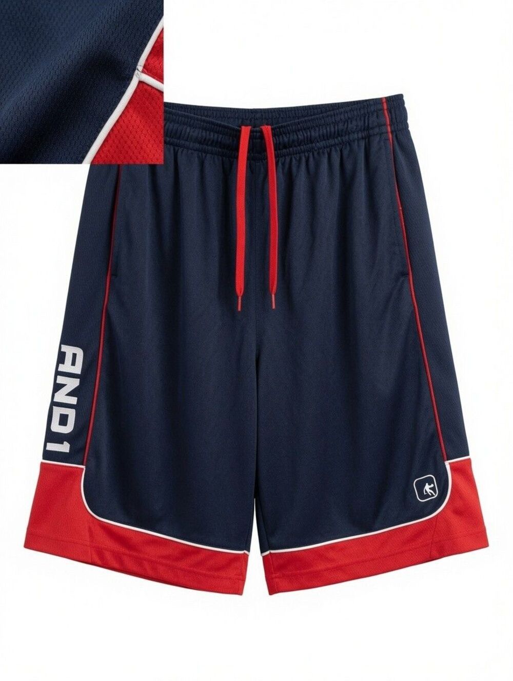 Vtg And1 Gym Shorts Mens XXL Navy Blue Red Basketball Stiched Streetwear Silky